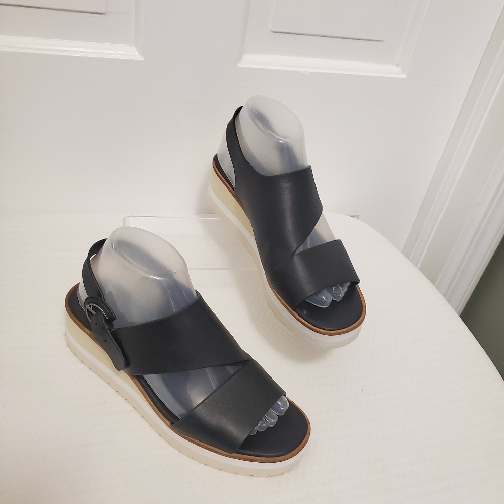 VINCE Black Leather "Shelby" Wedge Sandals Size 7.5, Stylish & Comfy